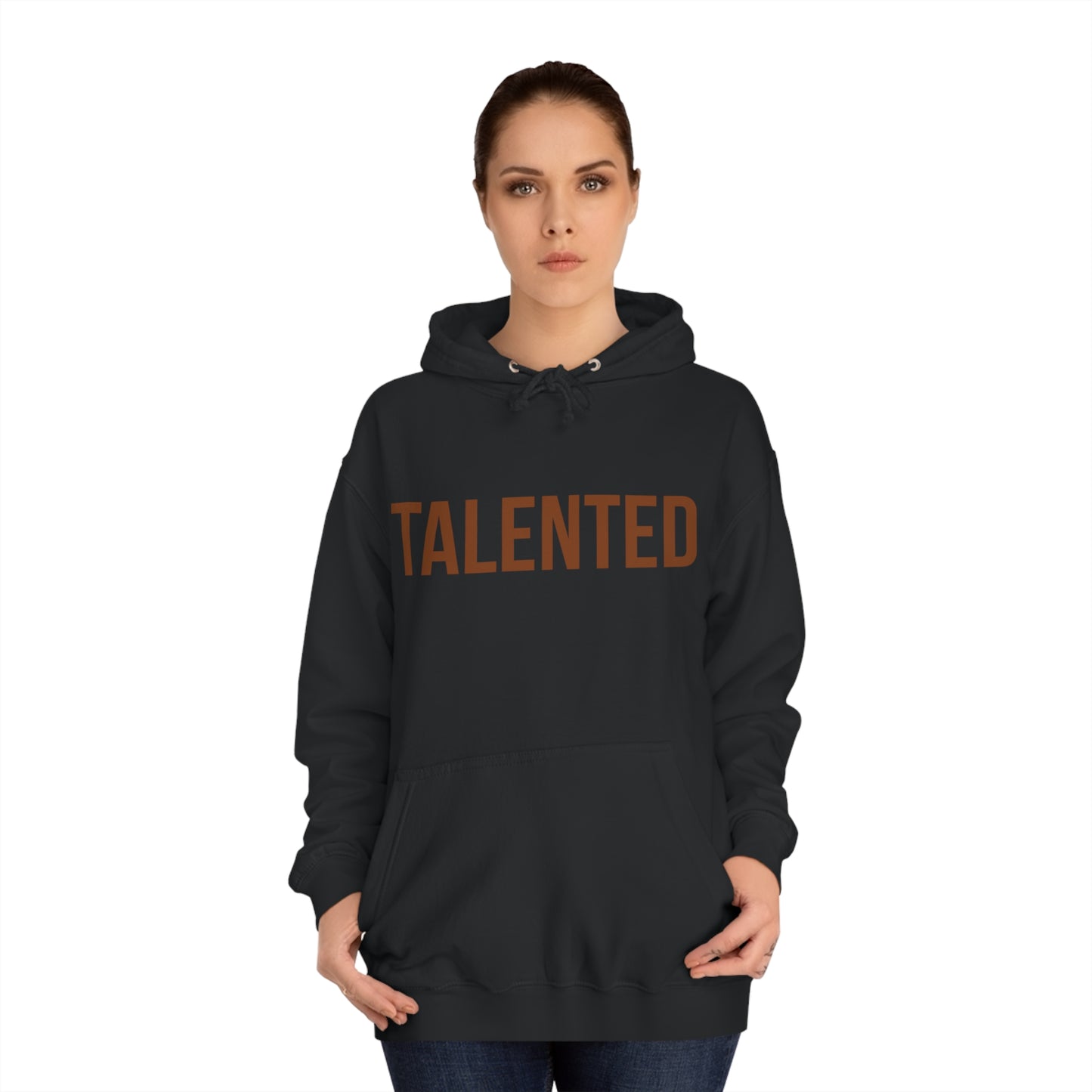 "talented/romans 12:6-8" hoodie (brown lettering)