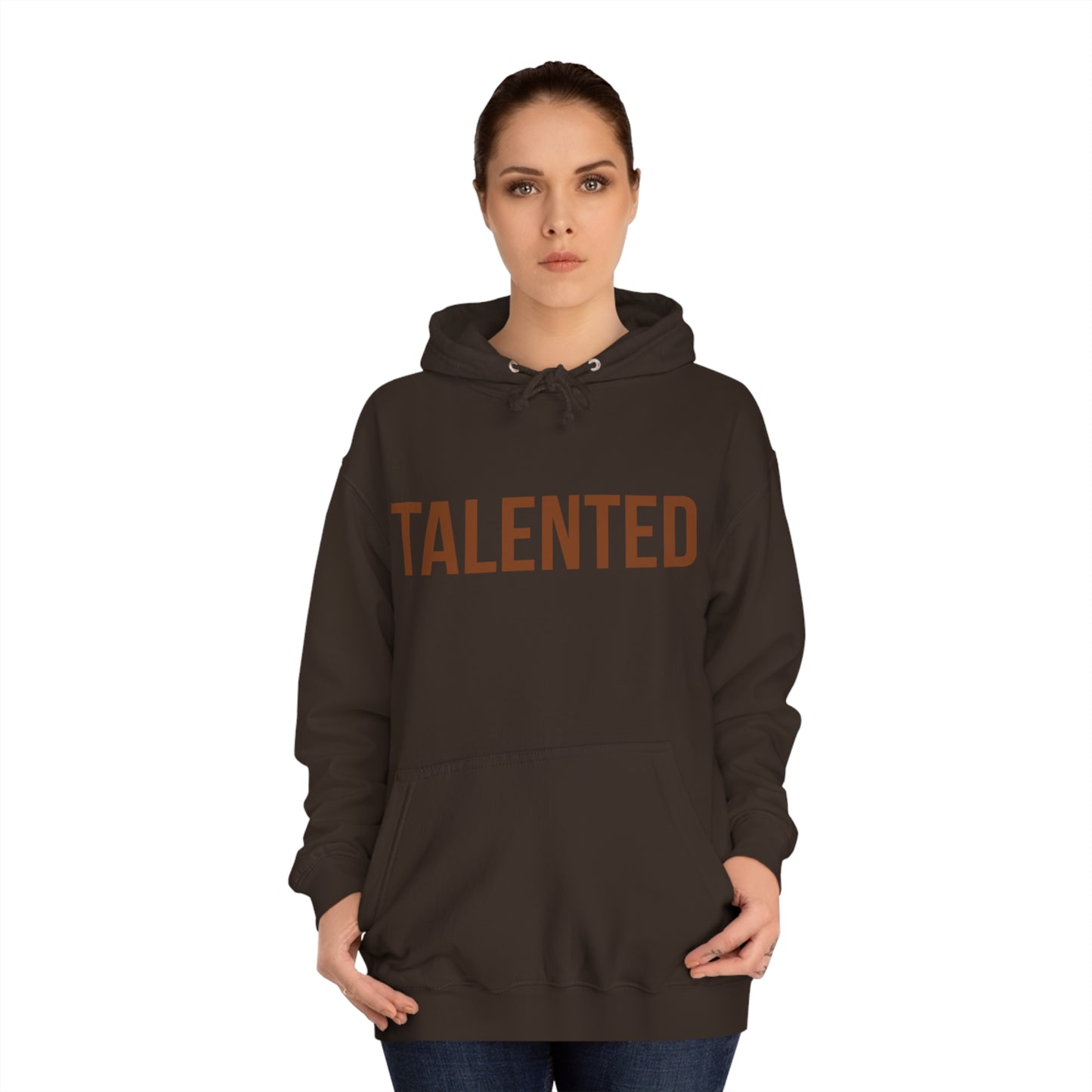"talented/romans 12:6-8" hoodie (brown lettering)