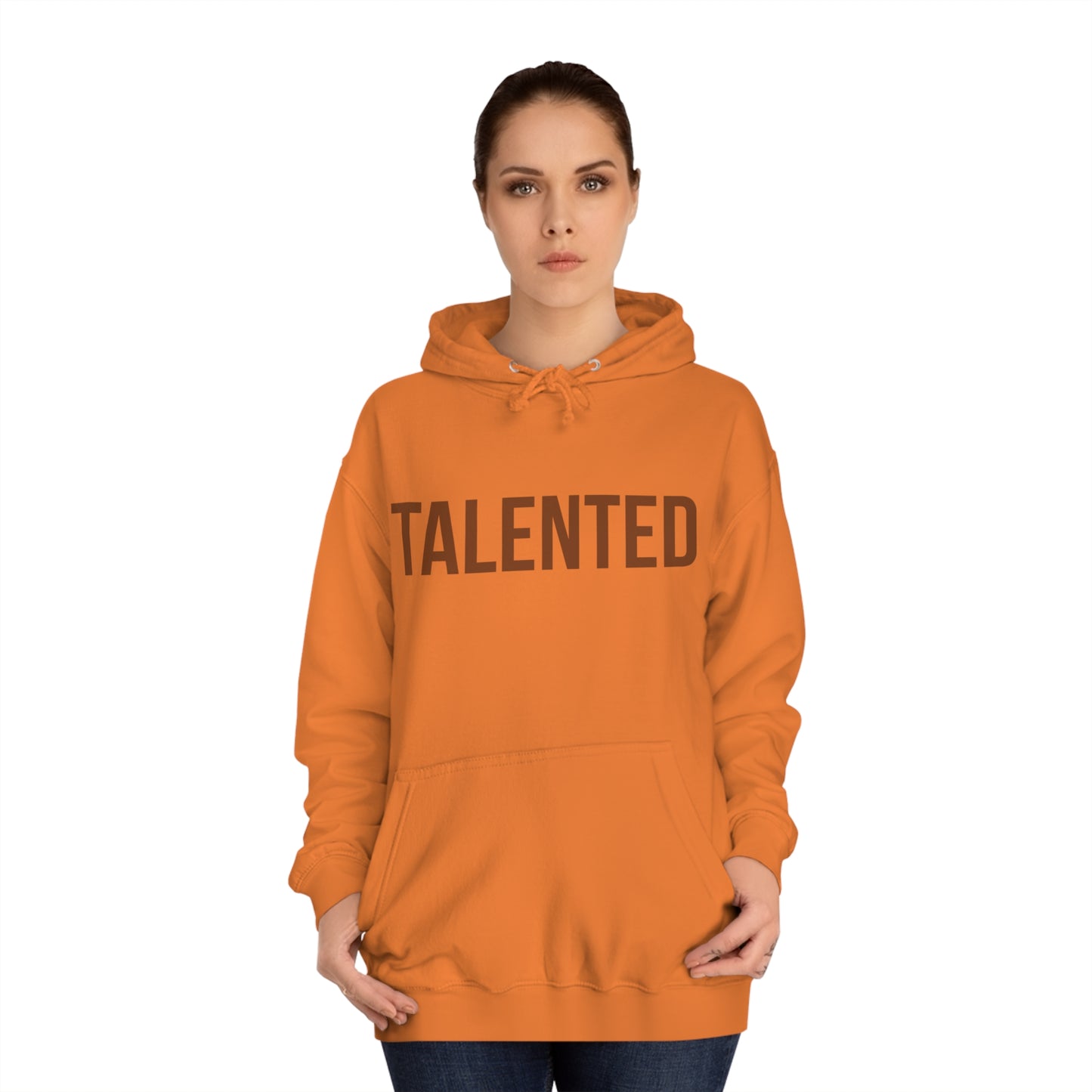 "talented/romans 12:6-8" hoodie (brown lettering)