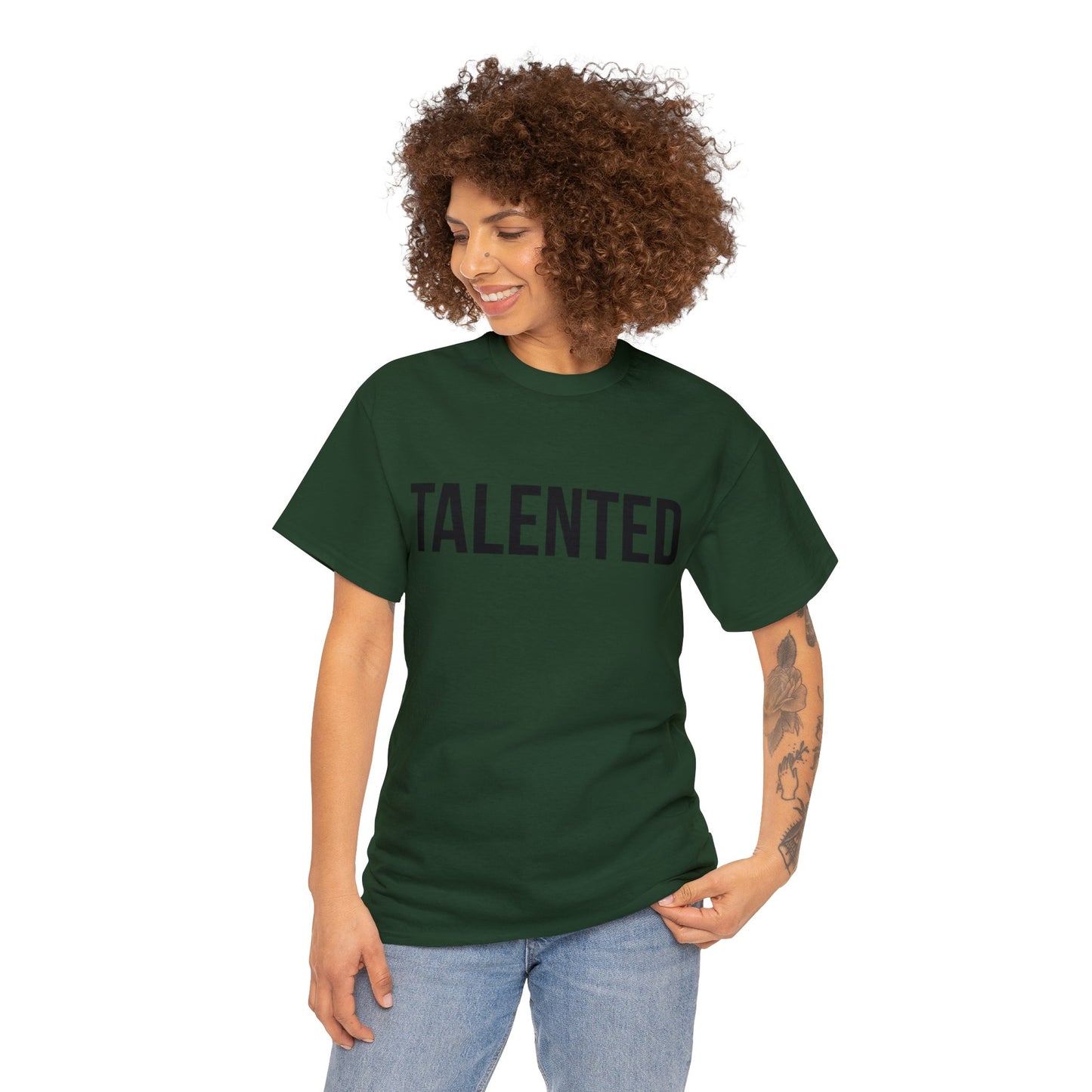 "talented/romans 12:6-8" tee (black lettering)