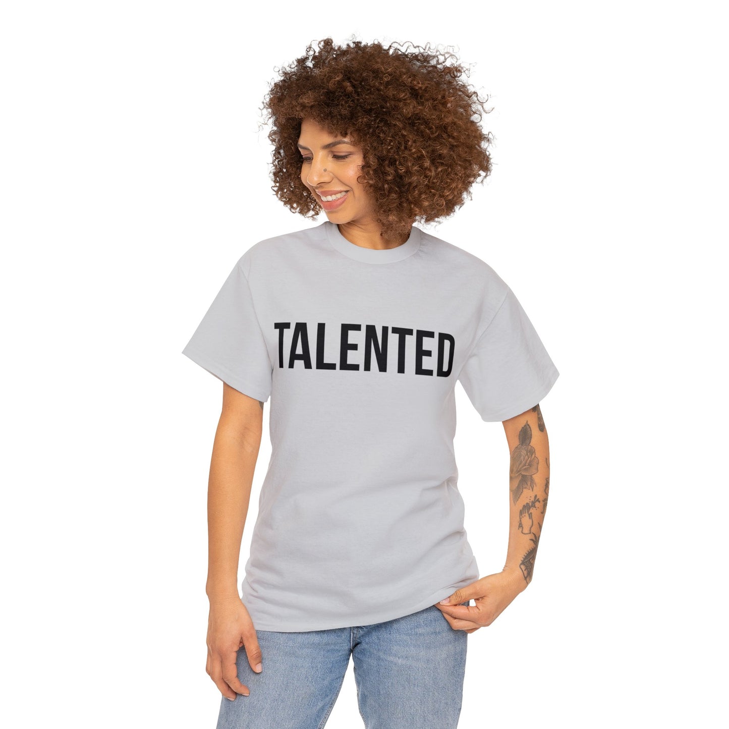 "talented/romans 12:6-8" tee (black lettering)