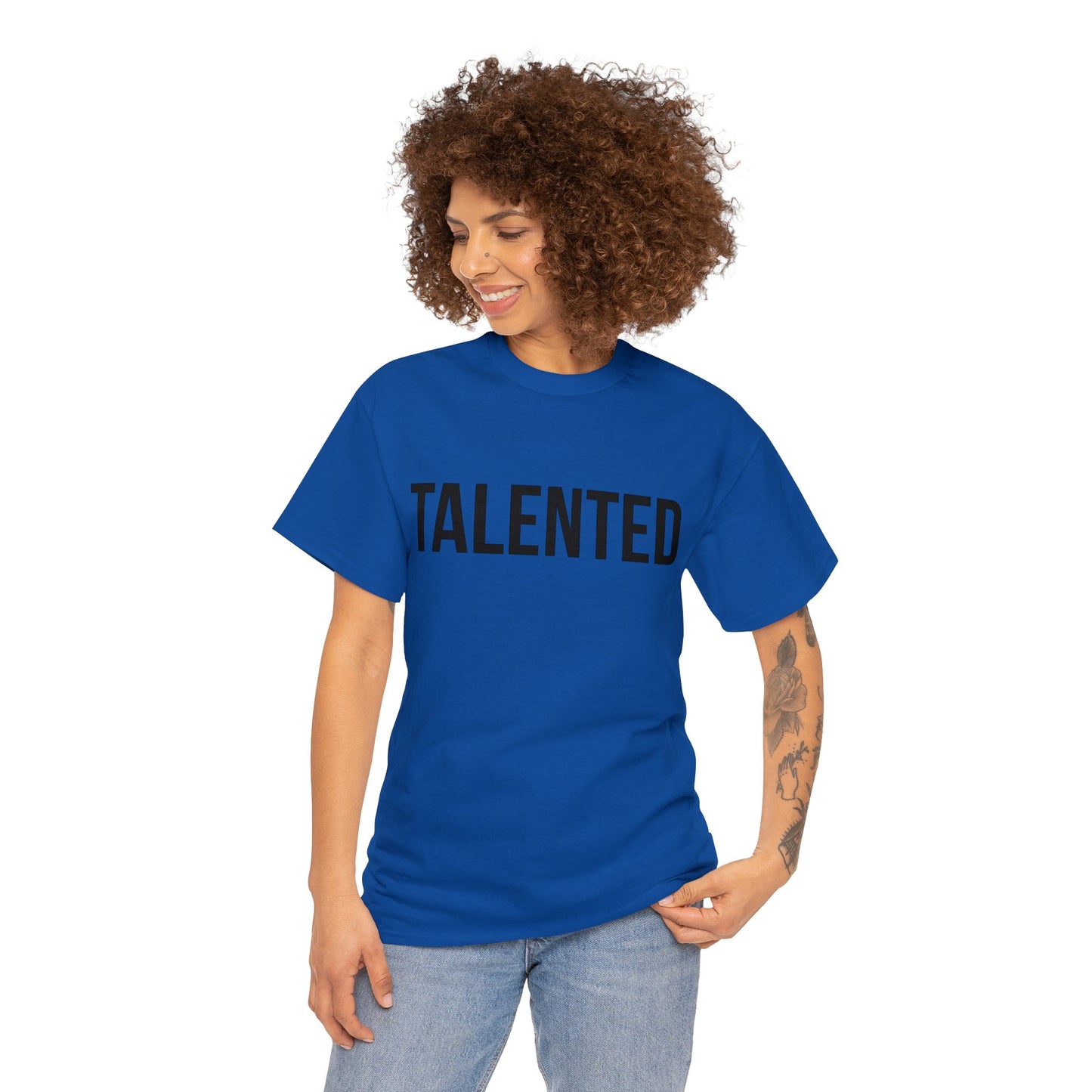 "talented/romans 12:6-8" tee (black lettering)