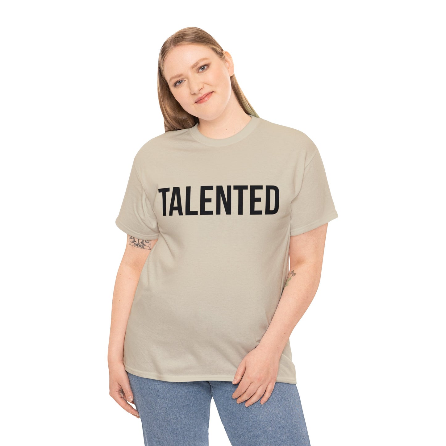 "talented/romans 12:6-8" tee (black lettering)