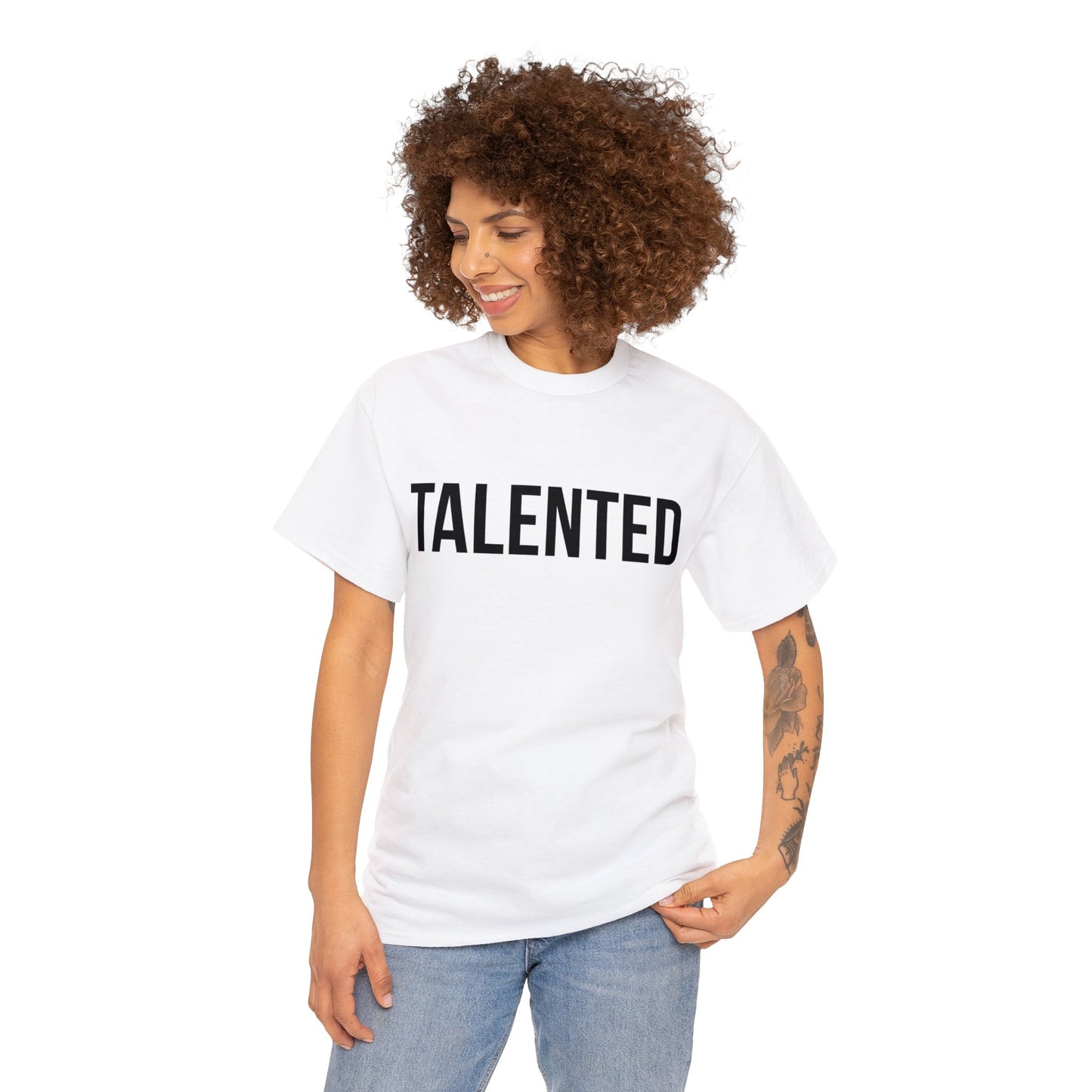 "talented/romans 12:6-8" tee (black lettering)