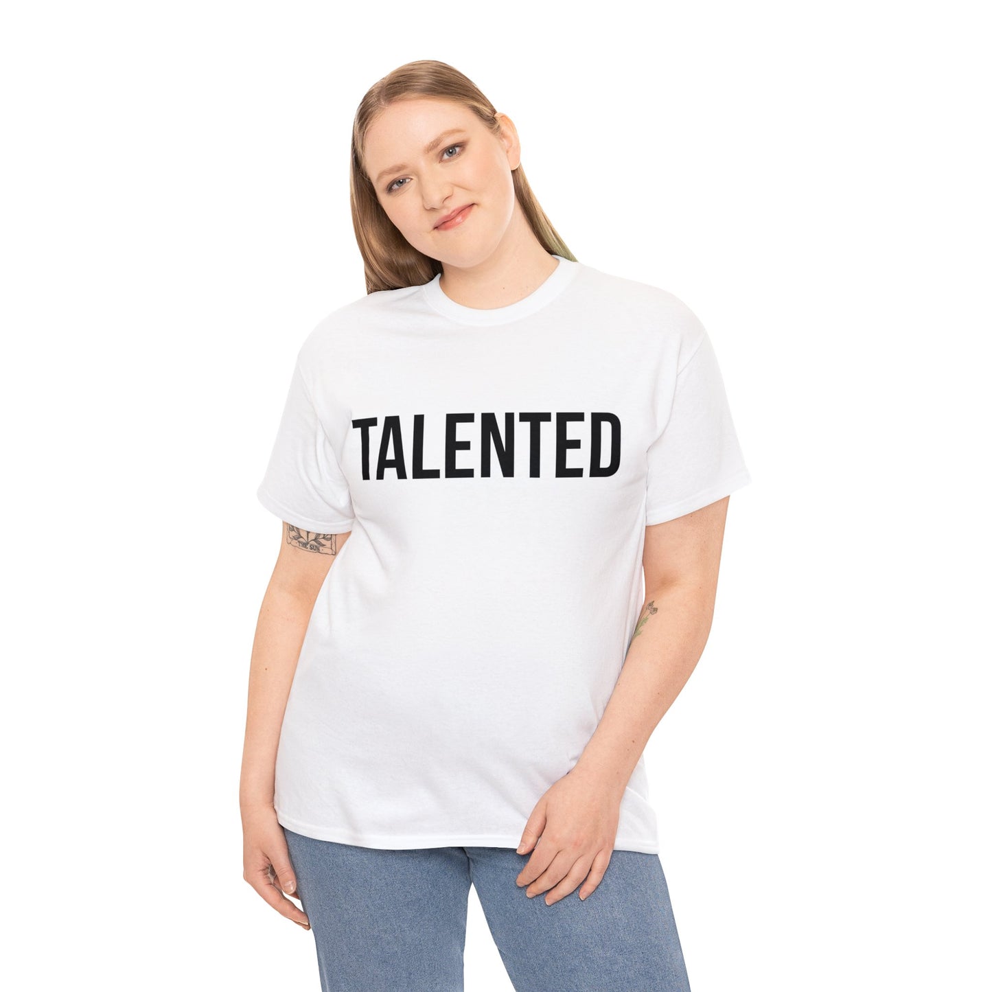 "talented/romans 12:6-8" tee (black lettering)