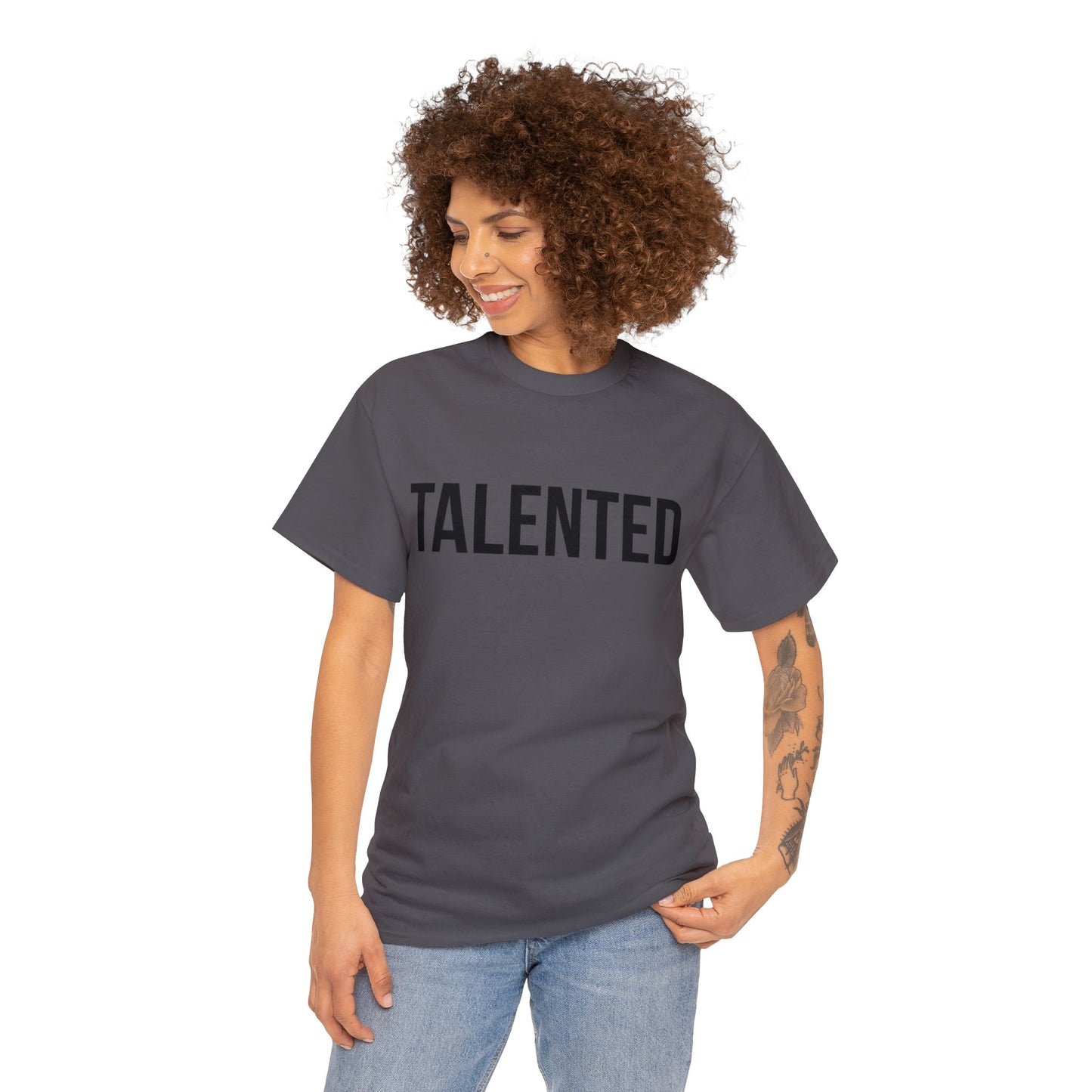 "talented/romans 12:6-8" tee (black lettering)